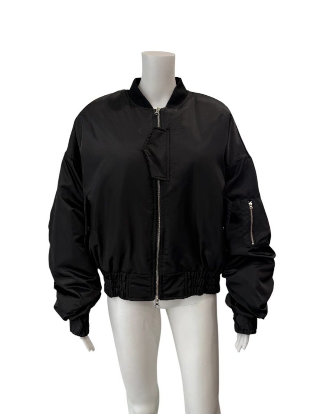 $390 Frankie Shop Black Nylon Oversized Bomber Jacket size Medium